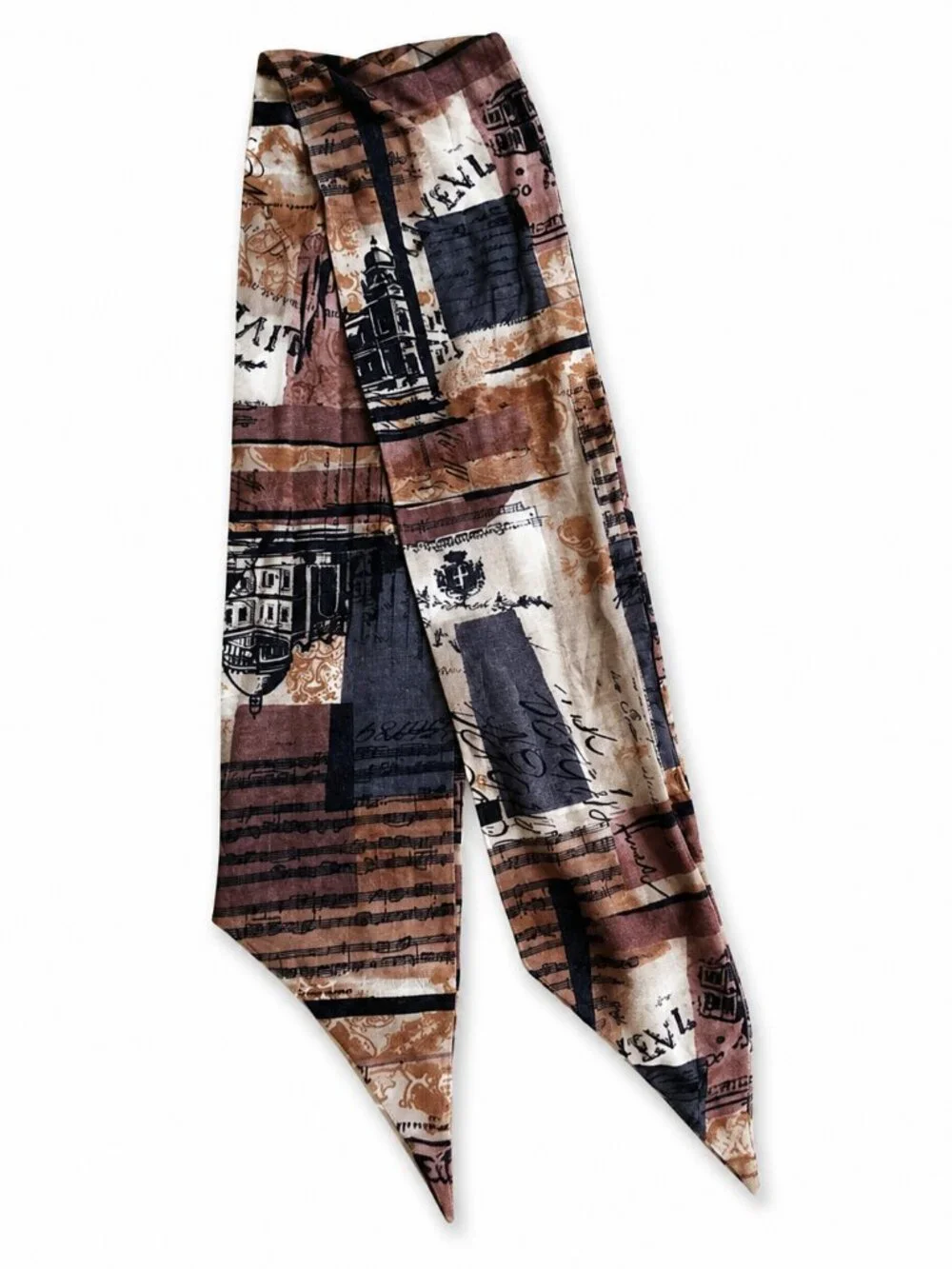 Hinge Italian Music Architecture Print Skinny Scarf Cream Brown